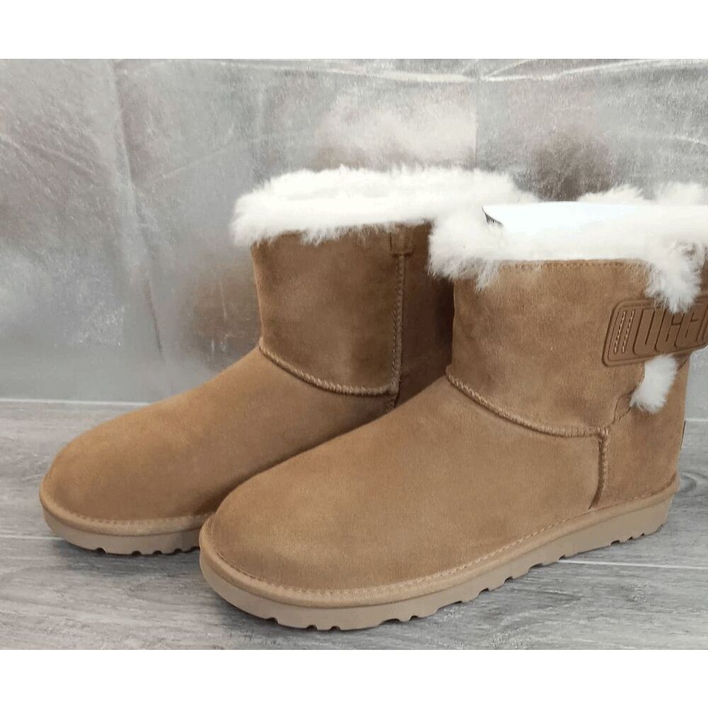 UGG Women's Mini Bailey Logo Strap Boots - Chestnut 11 - Picture 1 of 6